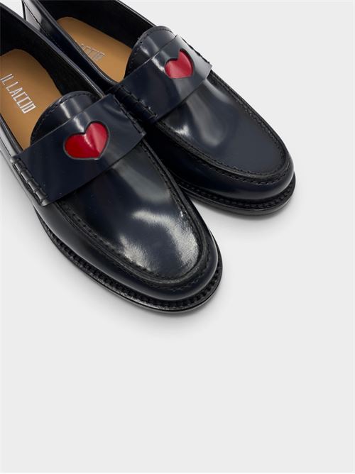 Mocassino blu in pelle con cuore rosso IL LACCIO | ANGYABRASIVATOBLUE